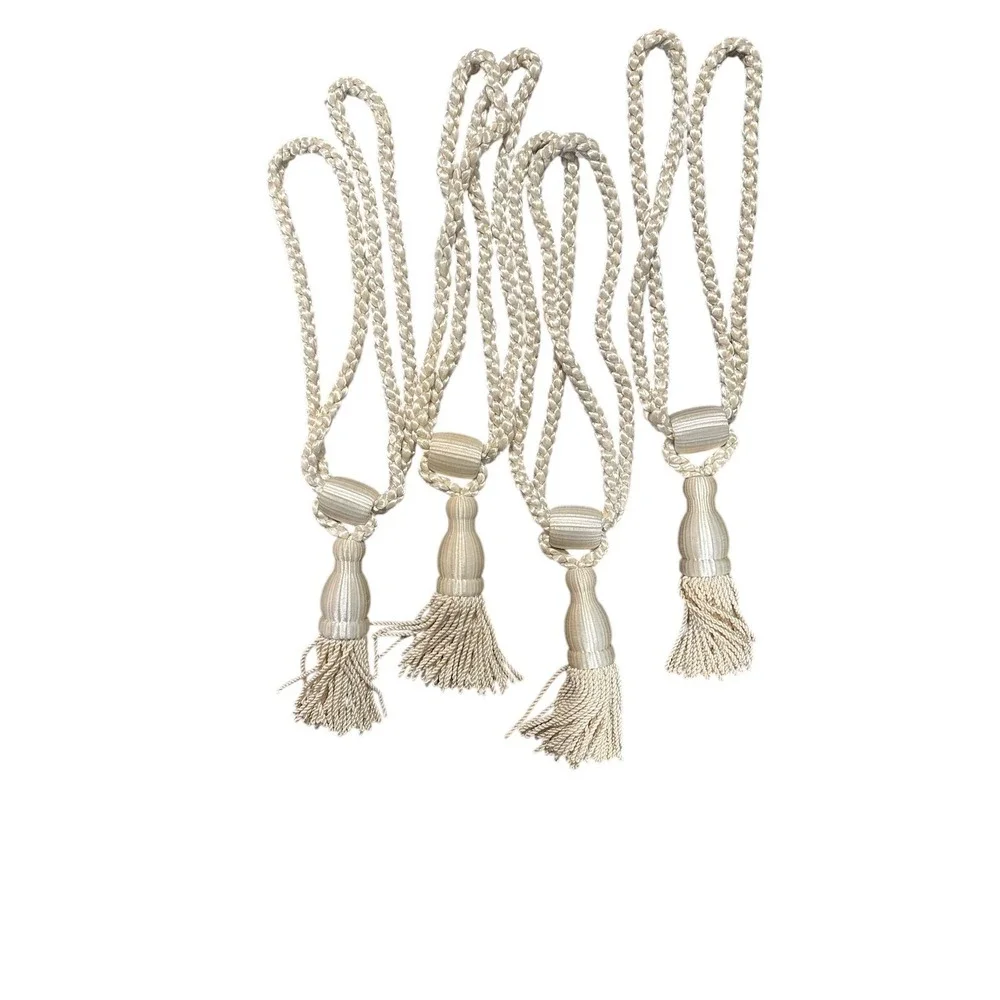 Lot‎ of 6 wood beaded tasseled fringe ropes necklace belt vintage & New